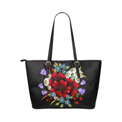 Bouquet Of Flowers Leather Tote Bag/Small (Model 1651)