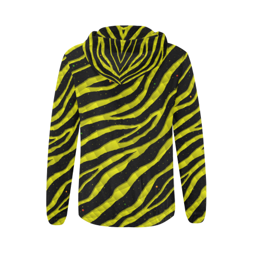 Ripped SpaceTime Stripes - Yellow All Over Print Full Zip Hoodie for Women (Model H14)