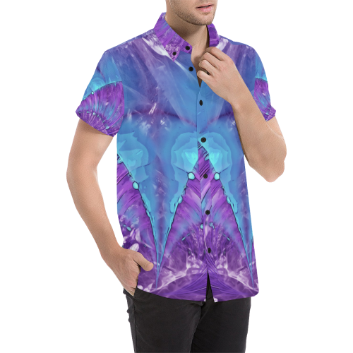 Abstract Fractal Painting - blue magenta pink Men's All Over Print Short Sleeve Shirt (Model T53)