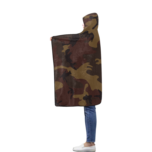 Camo Dark Brown Flannel Hooded Blanket 50''x60''