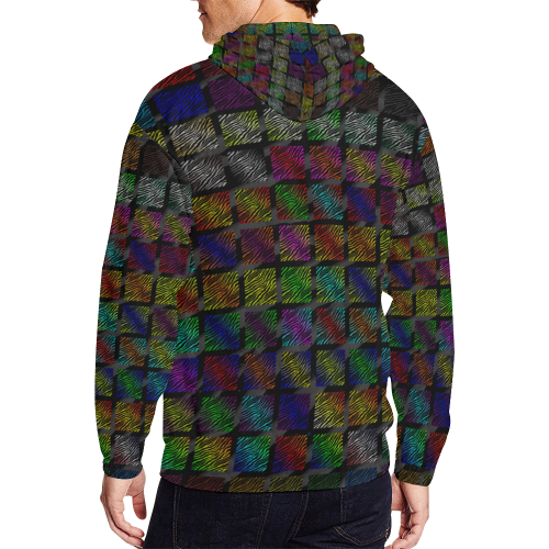 Ripped SpaceTime Stripes Collection All Over Print Full Zip Hoodie for Men/Large Size (Model H14)