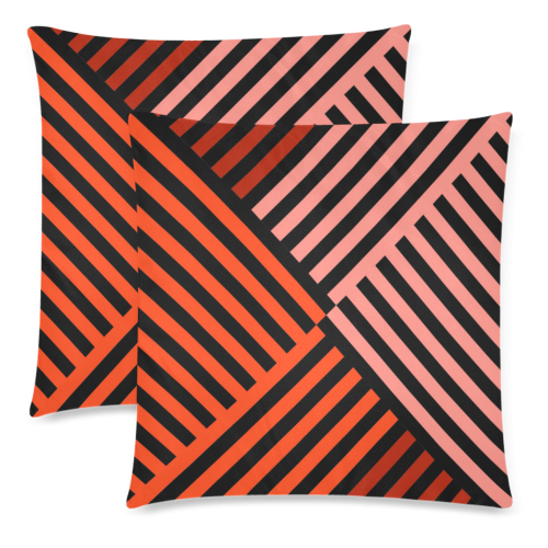 Diagonal Striped Pattern Custom Zippered Pillow Cases 18"x 18" (Twin Sides) (Set of 2)