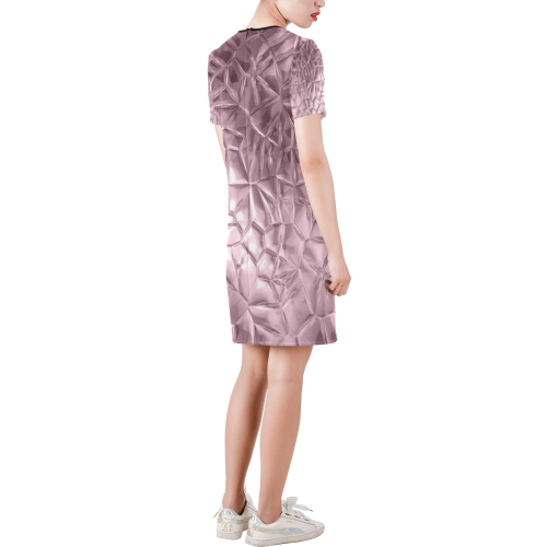 rosegold Short-Sleeve Round Neck A-Line Dress (Model D47)