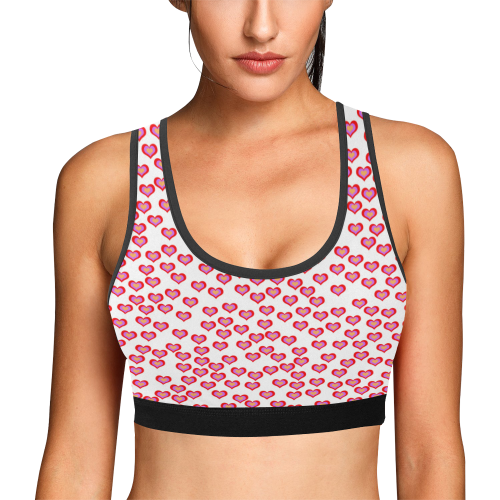 Pink Heart Pattern Women's All Over Print Sports Bra (Model T52)
