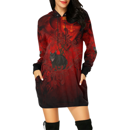 Funny angry cat All Over Print Hoodie Mini Dress (Model H27)