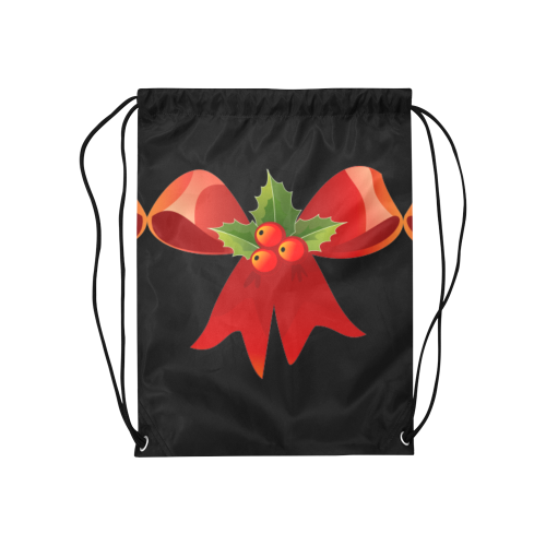 Red Christmas Bows and Holly Medium Drawstring Bag Model 1604 (Twin Sides) 13.8"(W) * 18.1"(H)
