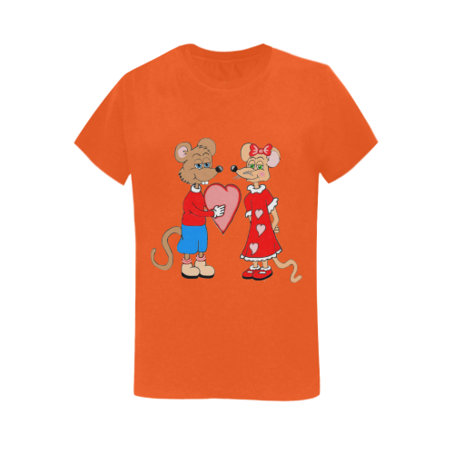 Love Mice Orange Women's T-Shirt in USA Size (Two Sides Printing)