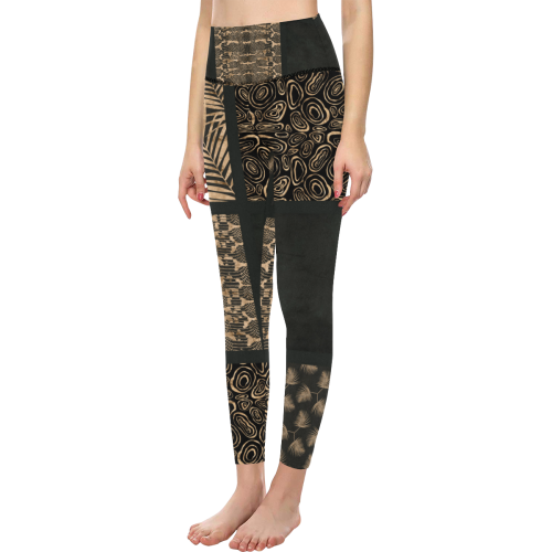 Exclusive Golden Black Python Patchwork Women's All Over Print High-Waisted Leggings (Model L36)