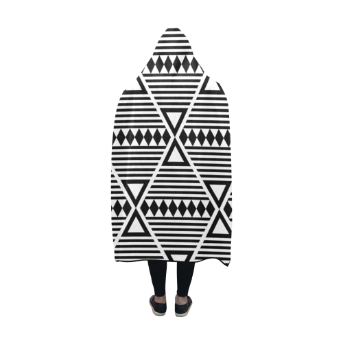 Black Aztec Tribal Hooded Blanket 60''x50''