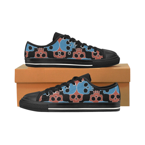 Skull Jigsaw, Blue Red Men's Classic Canvas Shoes/Large Size (Model 018)