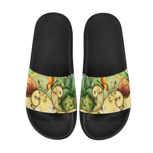 Colorful flowers with butterflies Men's Slide Sandals (Model 057)