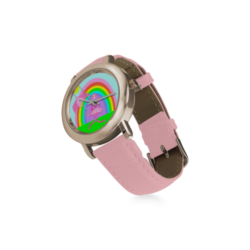 rainbowdancydollcarousail7watch Women's Rose Gold Leather Strap Watch(Model 201)