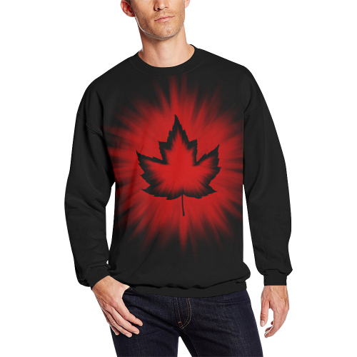 Canada Souvenir Sweatshirt Maple Leaf Shirts Black Men's Oversized Fleece Crew Sweatshirt (Model H18)