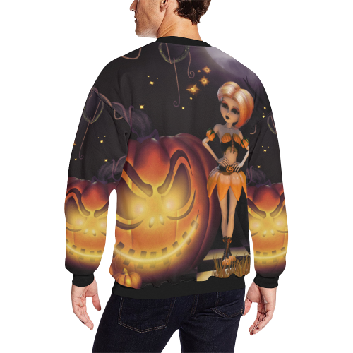 Halloween, girl with pumpkin Men's Oversized Fleece Crew Sweatshirt (Model H18)