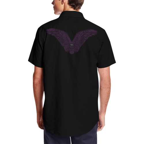 Winged Skull Men's Short Sleeve Shirt with Lapel Collar (Model T54)