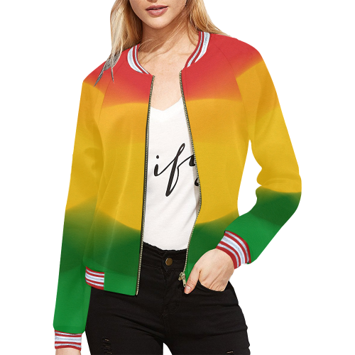 Rasta Color Harmony All Over Print Bomber Jacket for Women (Model H21)