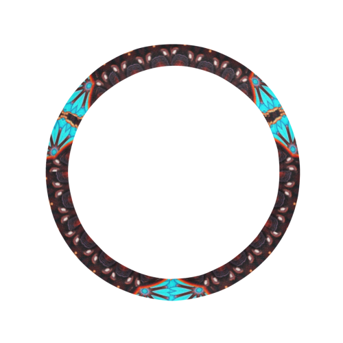 K172 Wood and Turquoise Abstract Pattern Steering Wheel Cover with Anti-Slip Insert