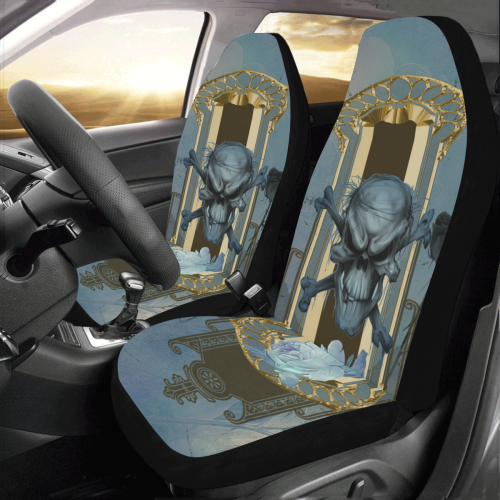 The blue skull with crow Car Seat Covers (Set of 2)