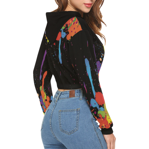 Crazy multicolored running SPLASHES All Over Print Crop Hoodie for Women (Model H22)