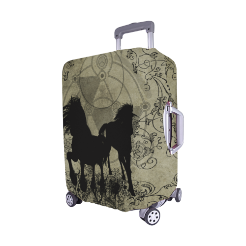 Beautiful horses, solhouette in black Luggage Cover/Medium 22"-25"