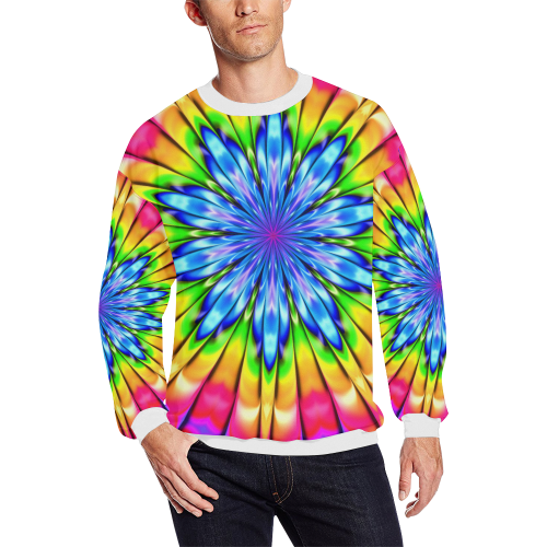 Spring Flowers Awakening Fractal Mandala Abstract All Over Print Crewneck Sweatshirt for Men/Large (Model H18)