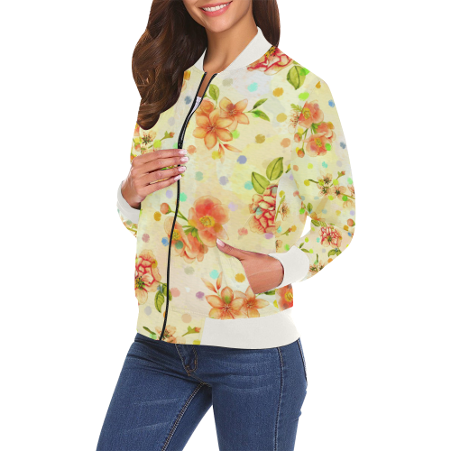 Watercololor Pink Blossoms Wallpaper Trend 3 All Over Print Bomber Jacket for Women (Model H19)