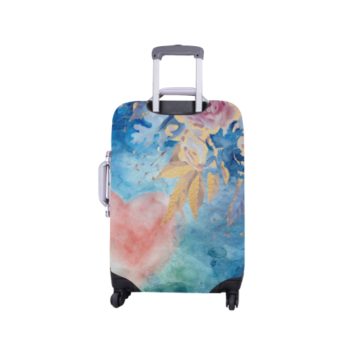 Heart and Flowers - Pink and Blue Luggage Cover/Small 18"-21"
