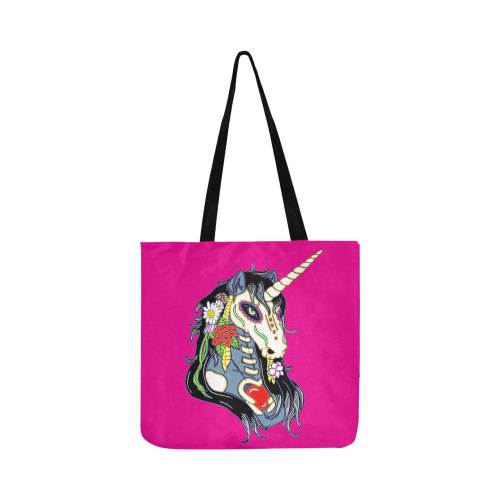 Spring Flower Unicorn Skull Pink Reusable Shopping Bag Model 1660 (Two sides)