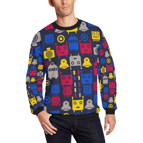 Cartoon Robots Men's Oversized Fleece Crew Sweatshirt/Large Size(Model H18)