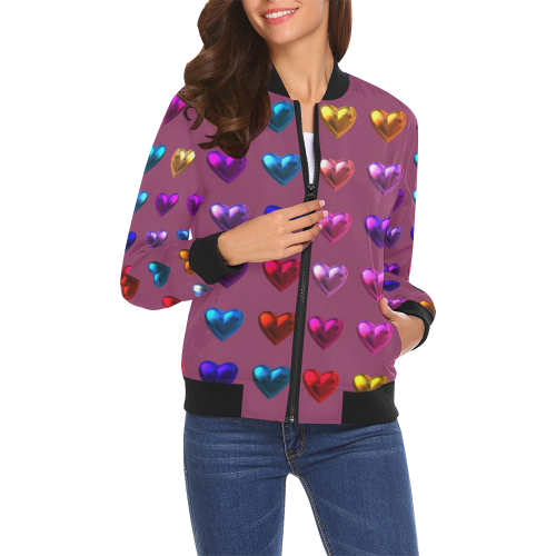 shiny hearts 3 All Over Print Bomber Jacket for Women (Model H19)