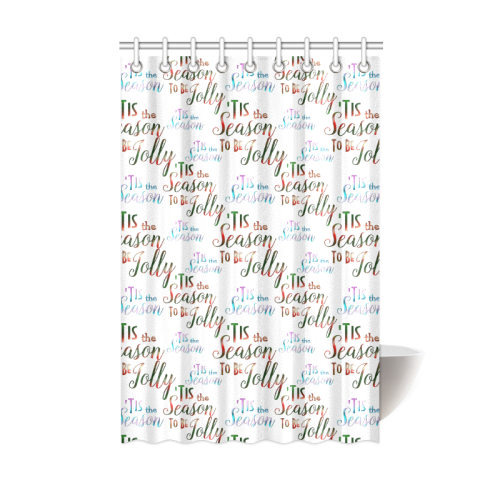 Christmas 'Tis The Season Pattern on White Shower Curtain 48"x72"