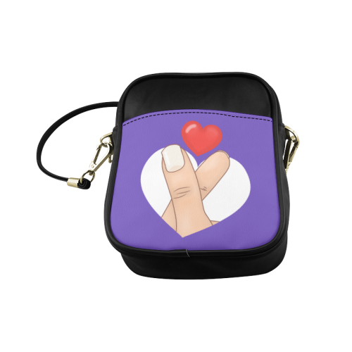Hand and Finger Heart / Purple Sling Bag (Model 1627)