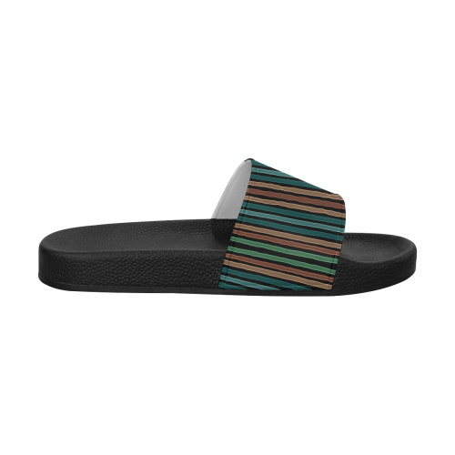 Fun pastel lines in green blue orange and red Women's Slide Sandals (Model 057)