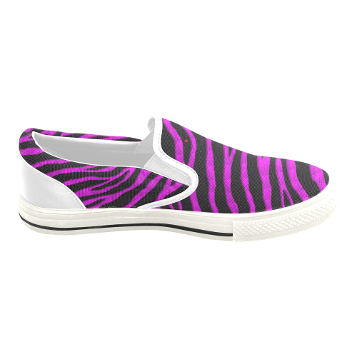Ripped SpaceTime Stripes - Pink Women's Slip-on Canvas Shoes/Large Size (Model 019)