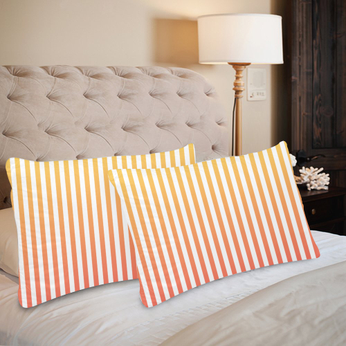 Yellow Orange Stripes on White Custom Pillow Case 20"x 30" (One Side) (Set of 2)