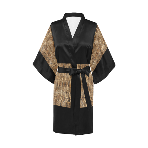 Golden Python On Black Kimono Robe