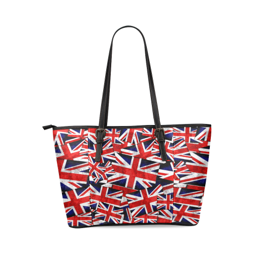 Union Jack British UK Flag Leather Tote Bag/Small (Model 1640)