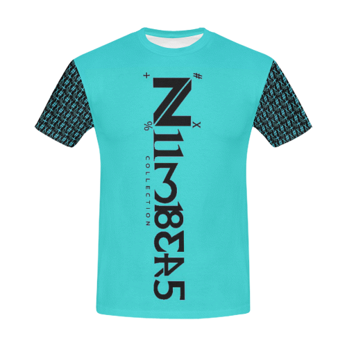 NUMBERS Collection Symbols Sleeves Teal/Black All Over Print T-Shirt for Men (USA Size) (Model T40)