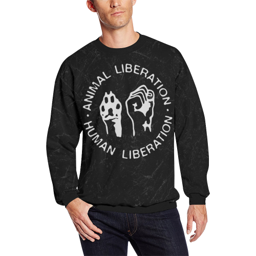 Animal Liberation, Human Liberation Men's Oversized Fleece Crew Sweatshirt/Large Size(Model H18)