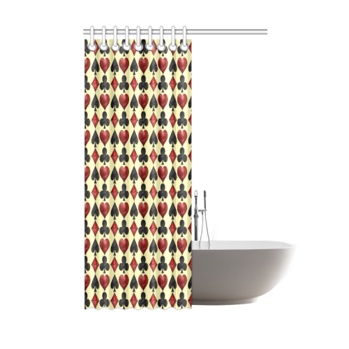 Las Vegas  Black and Red Casino Poker Card Shapes on Yellow Shower Curtain 48"x72"