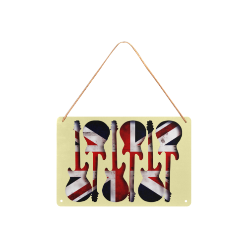Union Jack British UK Flag Guitars Yellow Metal Tin Sign 12"x8"