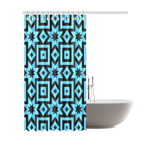 Blue/Black Geometric Pattern Shower Curtain 69"x84"