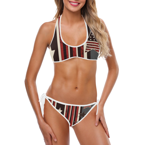 American Strips with Star with White Trim Design By Me by Doris Clay-Kersey Custom Halter & Side Tie Bikini Swimsuit (Model S06)