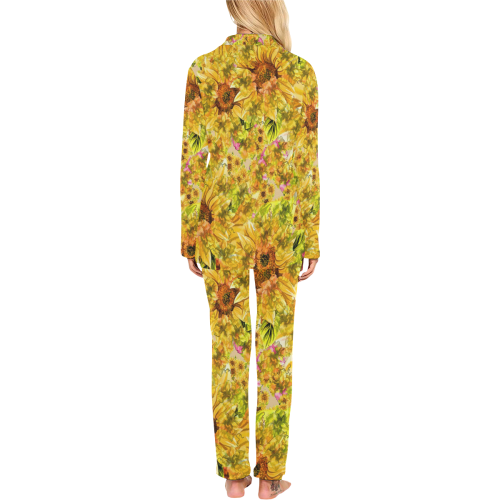 Orange Yellow Sunflowers Women's Long Pajama Set