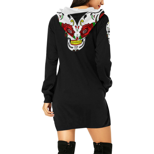 Rose Sugar Skull Hoodie/Dress All Over Print Hoodie Mini Dress (Model H27)