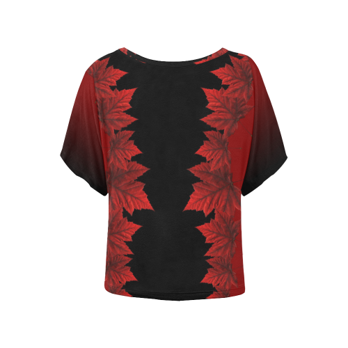 Canada Maple Leaf Shirts Black & Red Women's Batwing-Sleeved Blouse T shirt (Model T44)