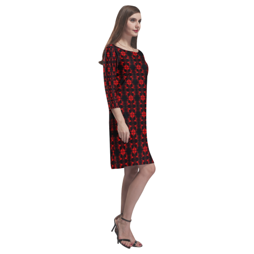 Abstract Flowing * Red on Black Rhea Loose Round Neck Dress(Model D22)
