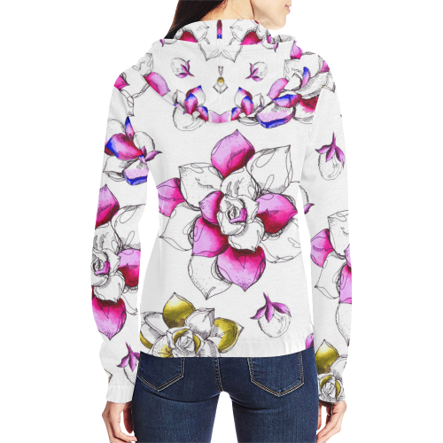 floral pink All Over Print Full Zip Hoodie for Women (Model H14)