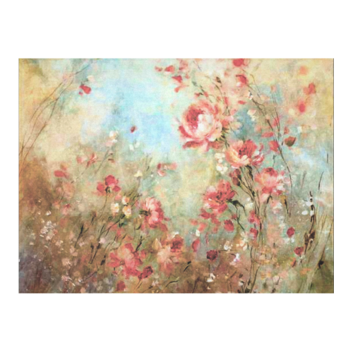 pink watercolor flowers Cotton Linen Tablecloth 52"x 70"