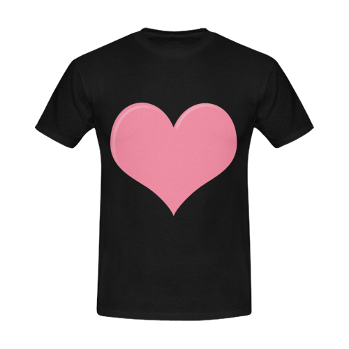 Pink Heart on Black Men's T-Shirt in USA Size/Large (Front Printing Only)